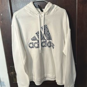 Adidas hoodie white with blue and white zebra stripes